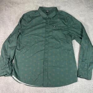 Neff XL Green Gold Button Up Flower Emblem Casual y2k